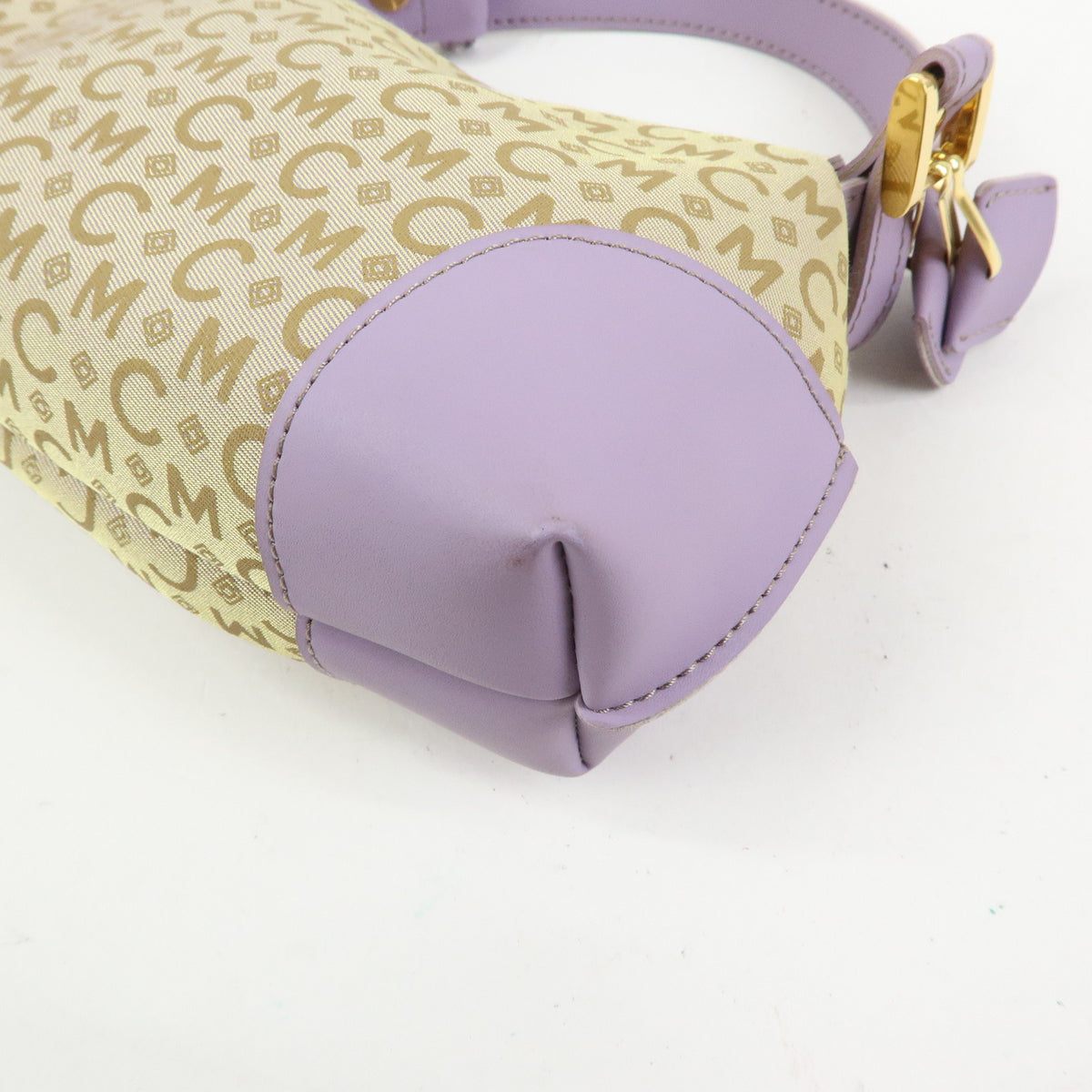 MCM Visetos Jacquard Canvas Leather Mini Hand Bag Beige Purple