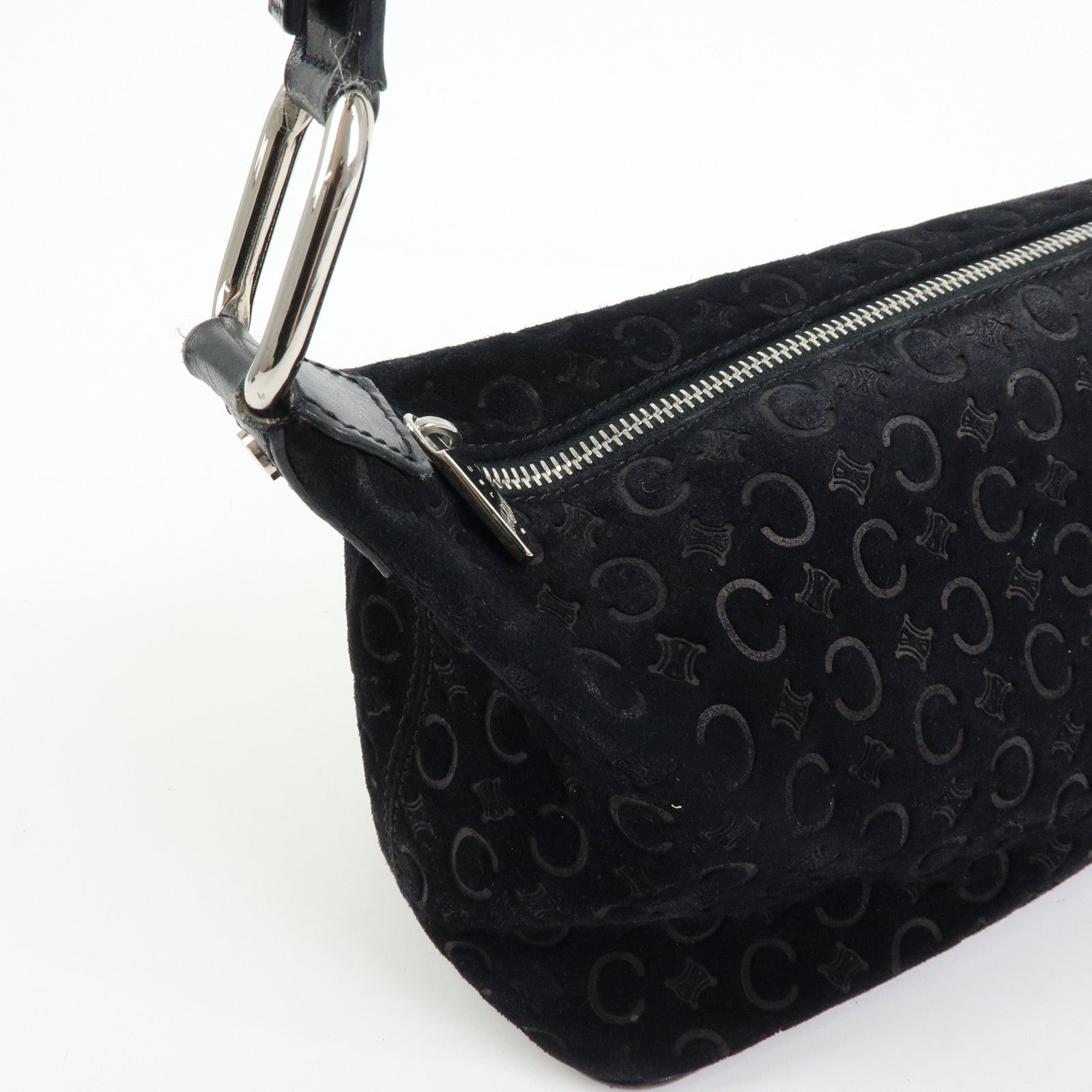 CELINE C Macadam Suede Leather Shoulder Bag Hand Bag Black