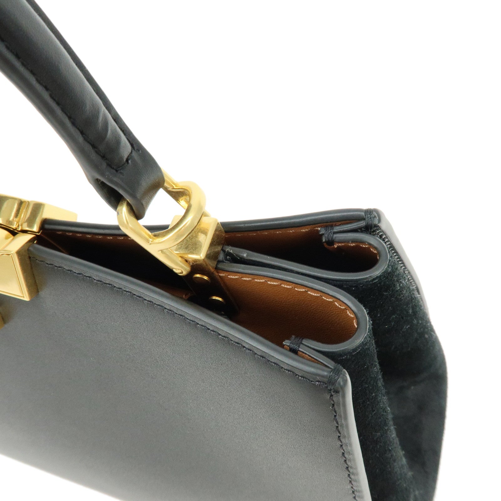 TORY BURCH Eleanor Satchel Leather Suede 2Way Bag Hand Bag Black