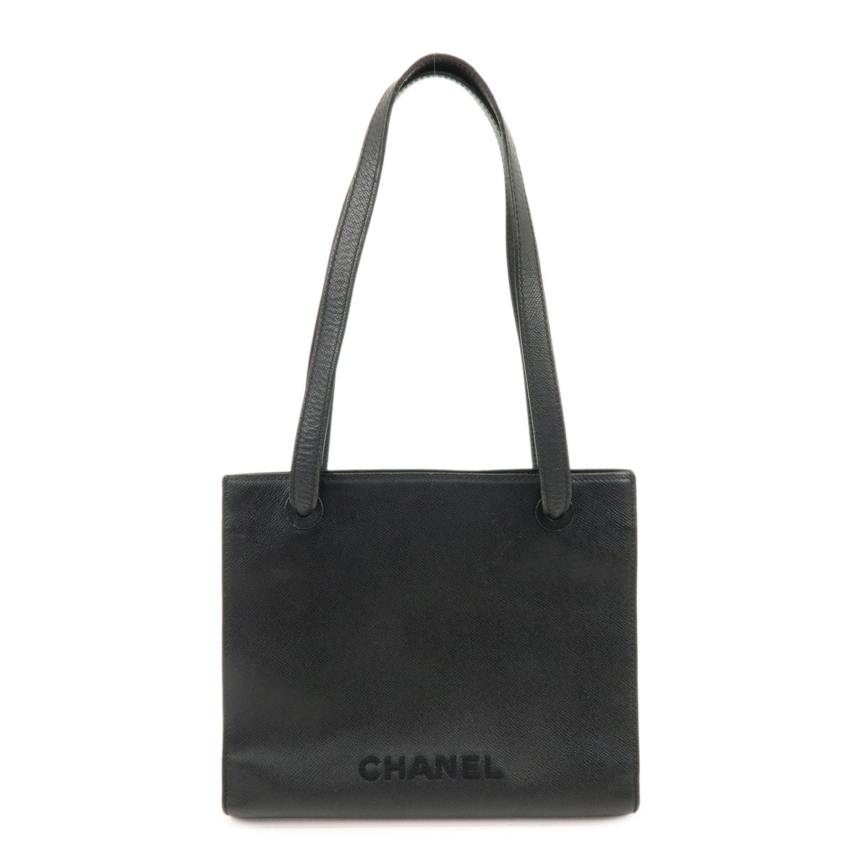 CHANEL Logo Caviarskin Tote Bag Shoulder Bag Black