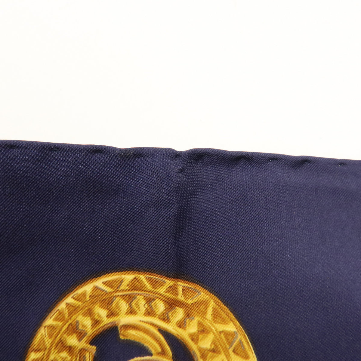 CHANEL COCO Mark Silk 100% Scarf Chain Print Gold Navy Red