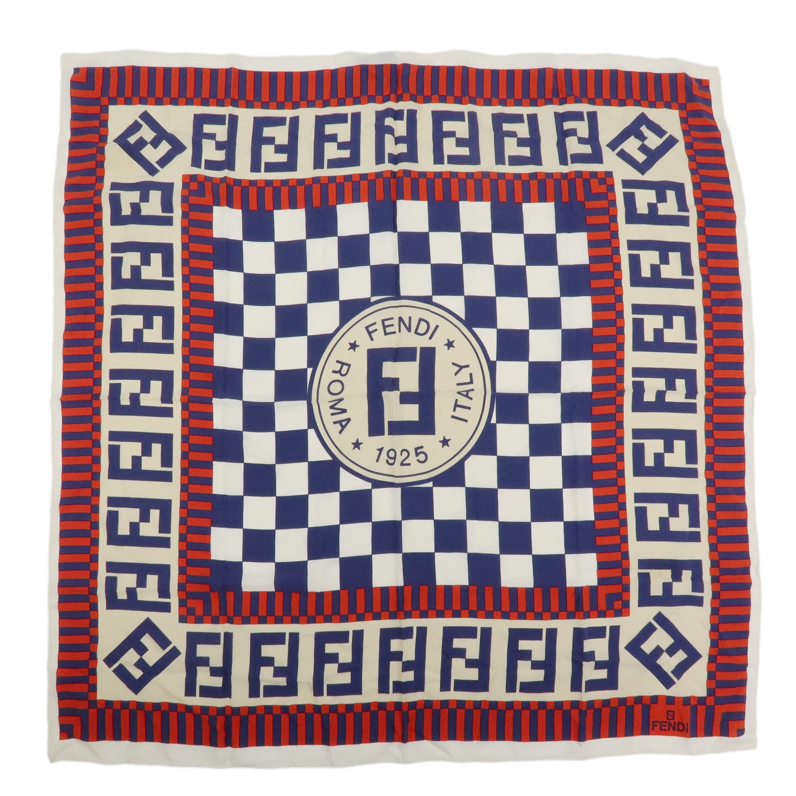 FENDI FF Logo Silk 100% Scarf White Blue Red