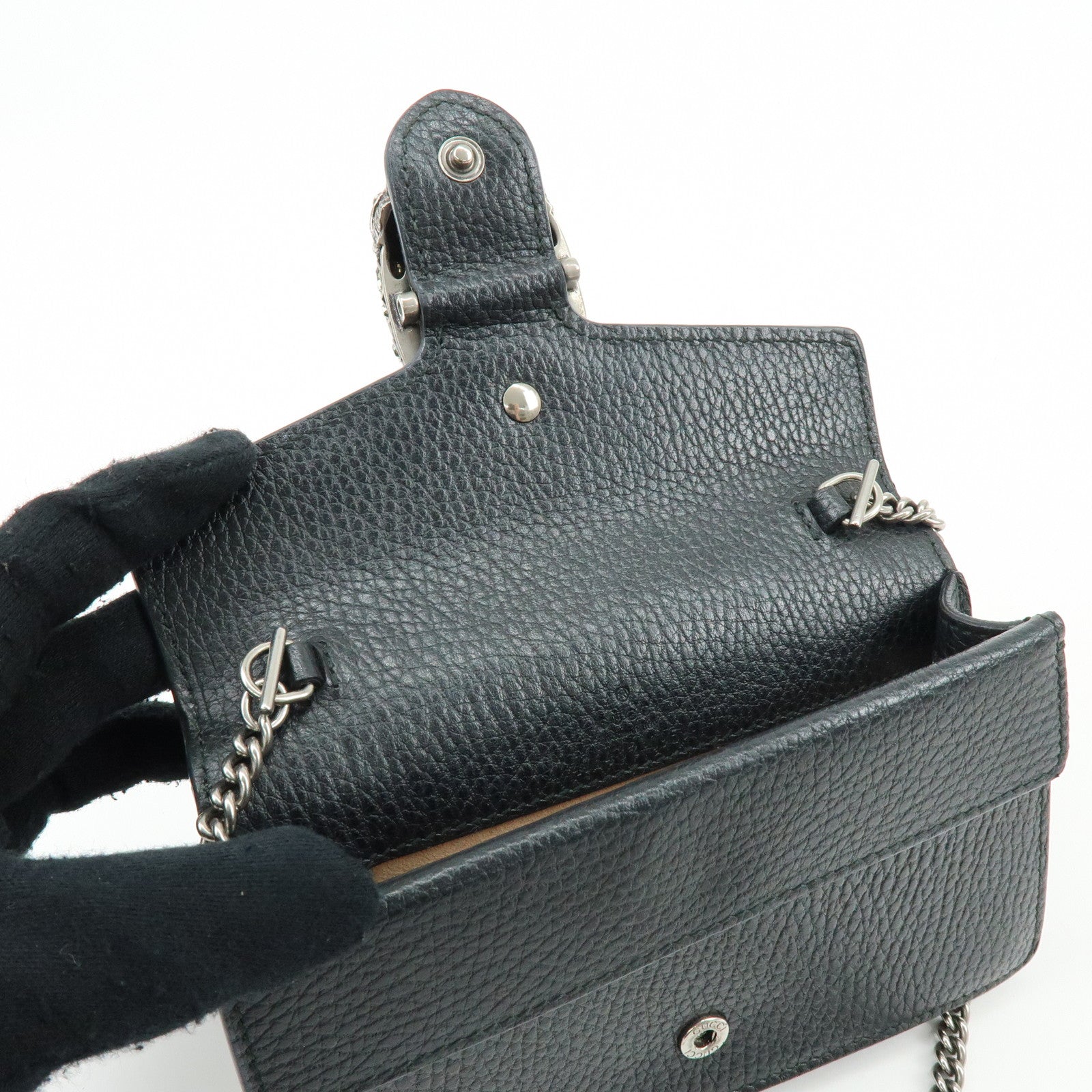 GUCCI Dionysus Super Mini Bag Leather Chain Shoulder Bag Black