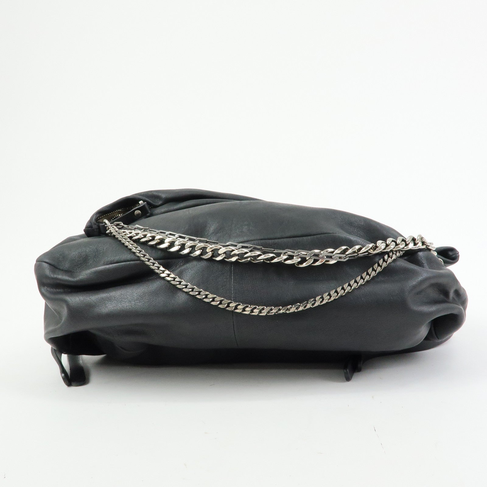JIMMY CHOO Leather Shoulder Bag Crossbody Bag Metal Chain Black