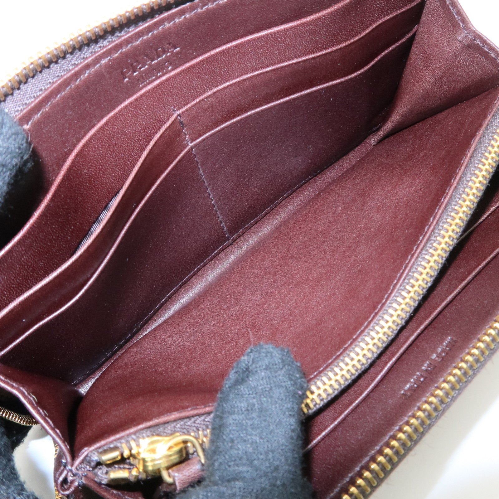 PRADA Leather Unborn Calf Round Zippy Wallet Leopard 1M0506 Used