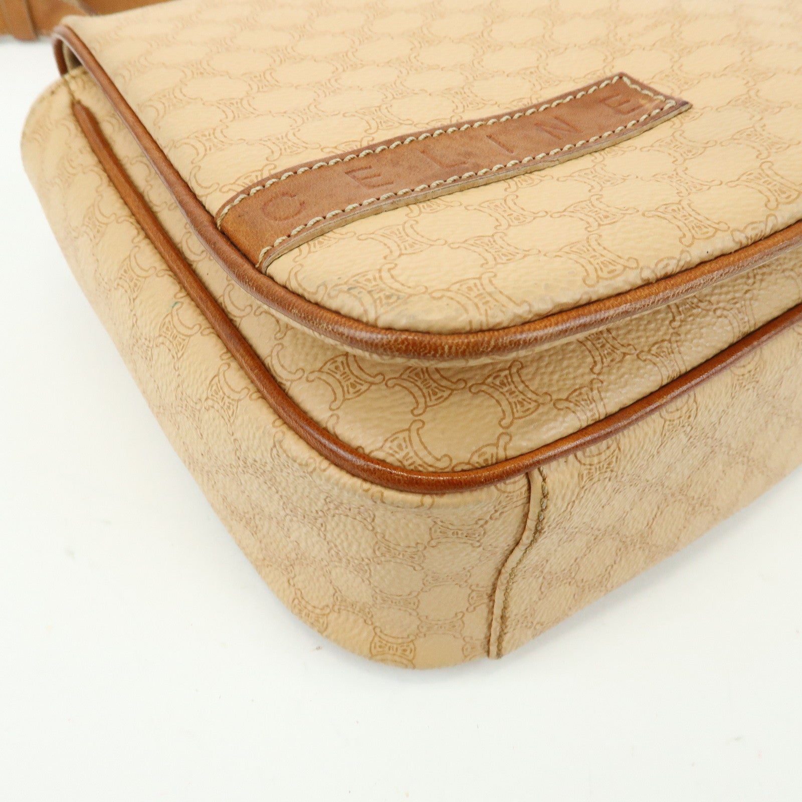 CELINE Macadam PVC Leather Shoulder Bag Crossbody Bag Beige Camel