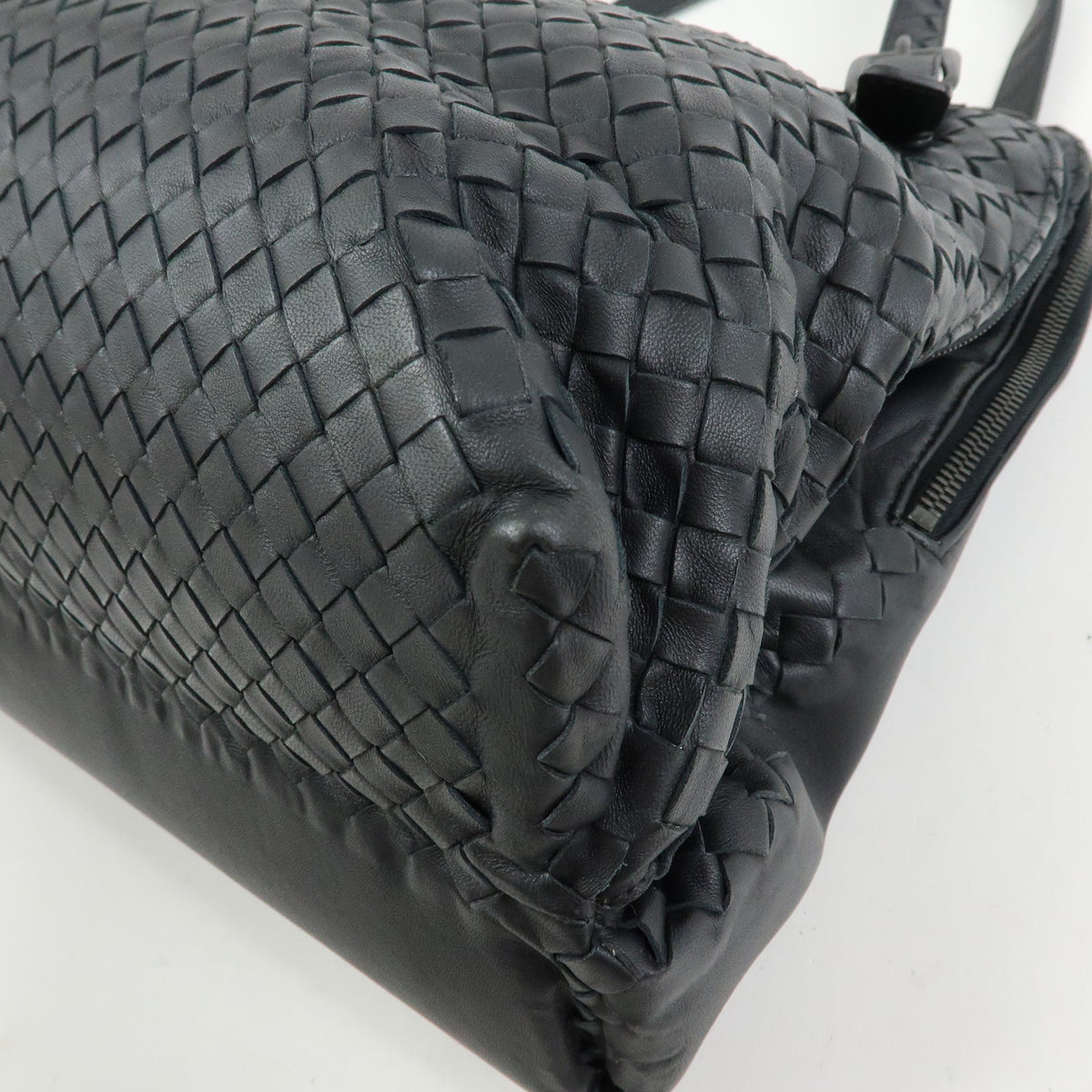BOTTEGA VENETA Intrecciato Leather Boston Bag Shoulder Bag Black