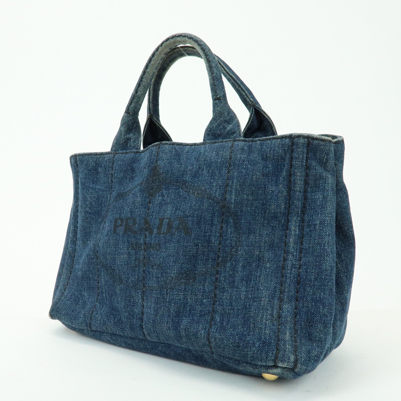PRADA Triangle Logo Canapa Mini Denim Tote Bag Denim Blue BN2439