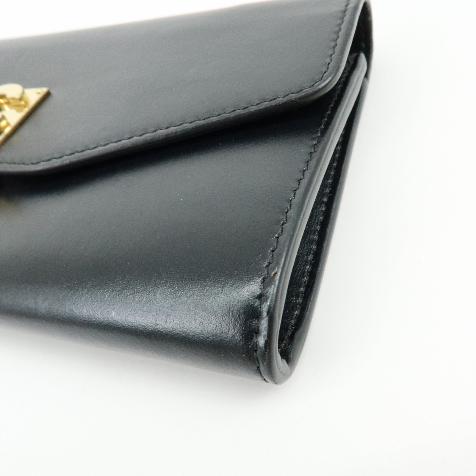 CELINE C Logo Leather Chain Long Flap Wallet Black