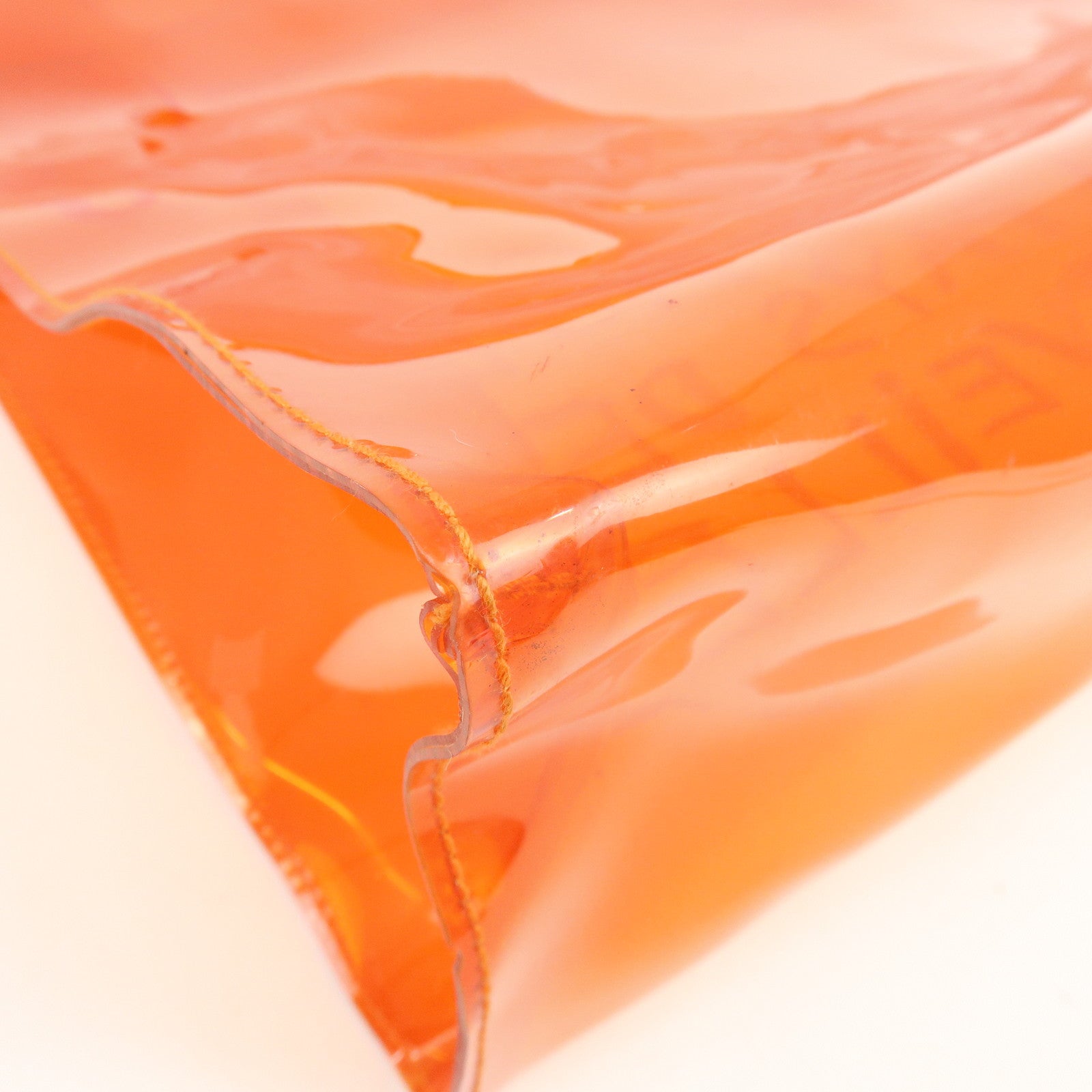 HERMES Kelly Vinyl Hand Bag Clear Orange