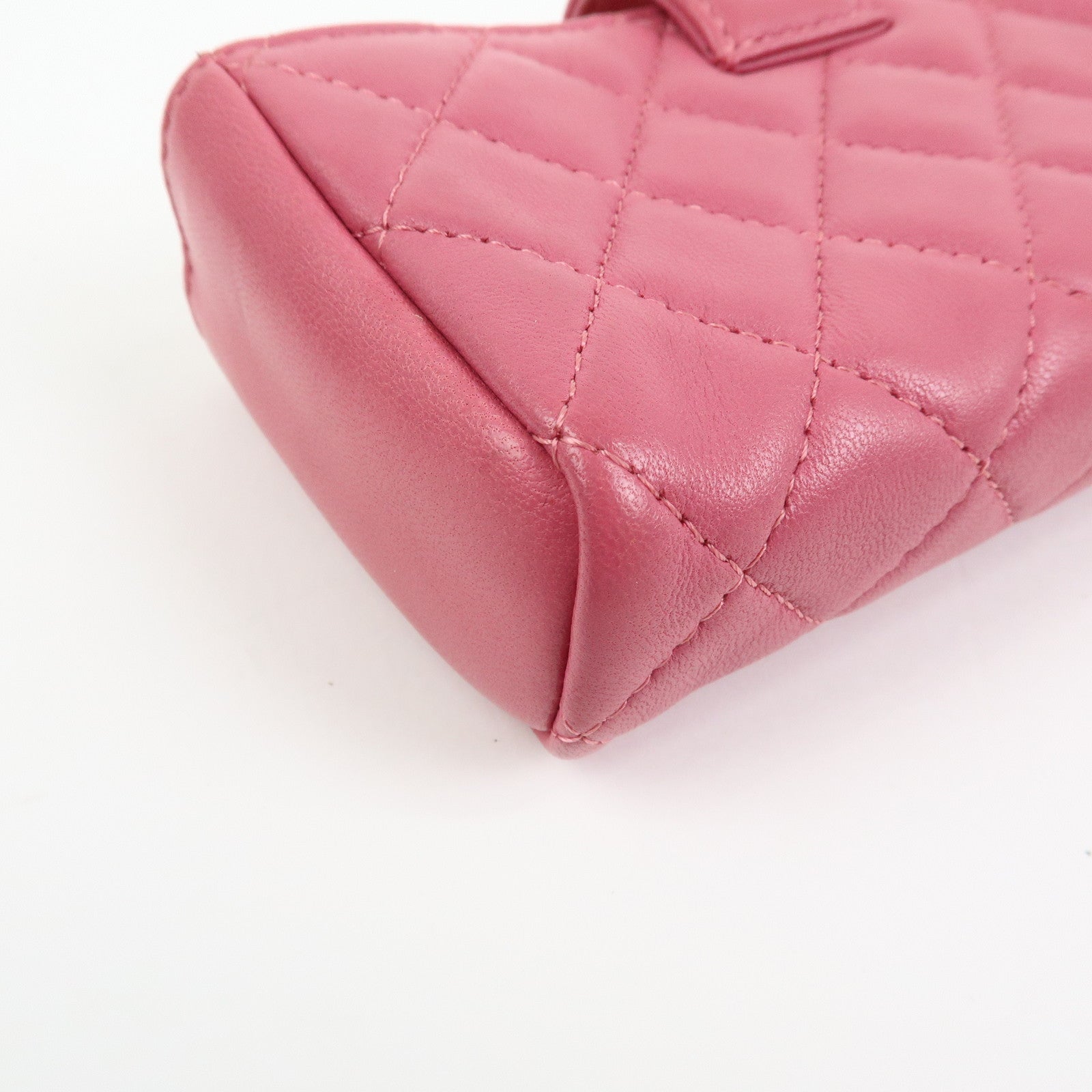 CHANEL Matelasse COCO Mark Lamb Skin Cosmetic Case Pouch Pink