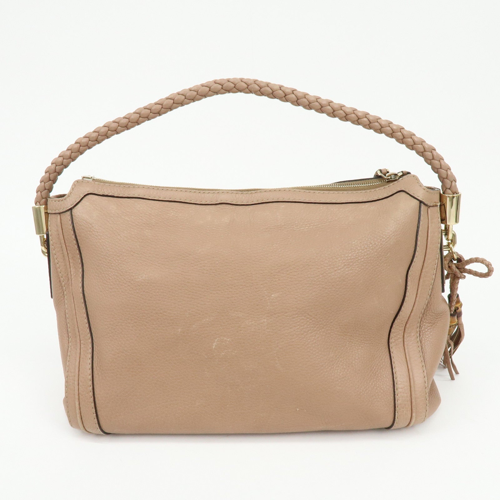 GUCCI Bamboo Leather Shoulder Bag Hand Bag Pink Beige 269949