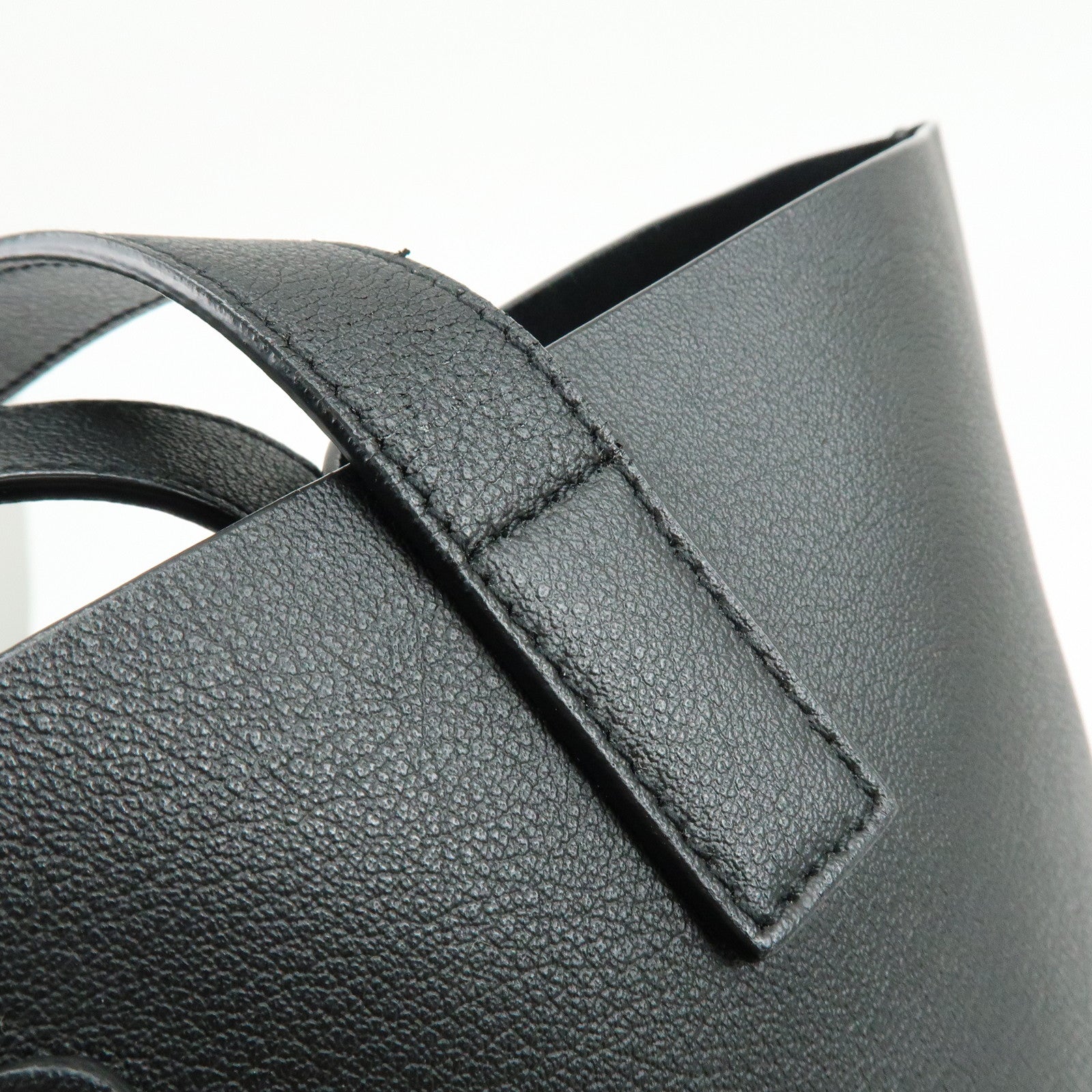SAINT LAURENT Leather Sac Shopping Tote Bag Shoulder Bag Black 467946