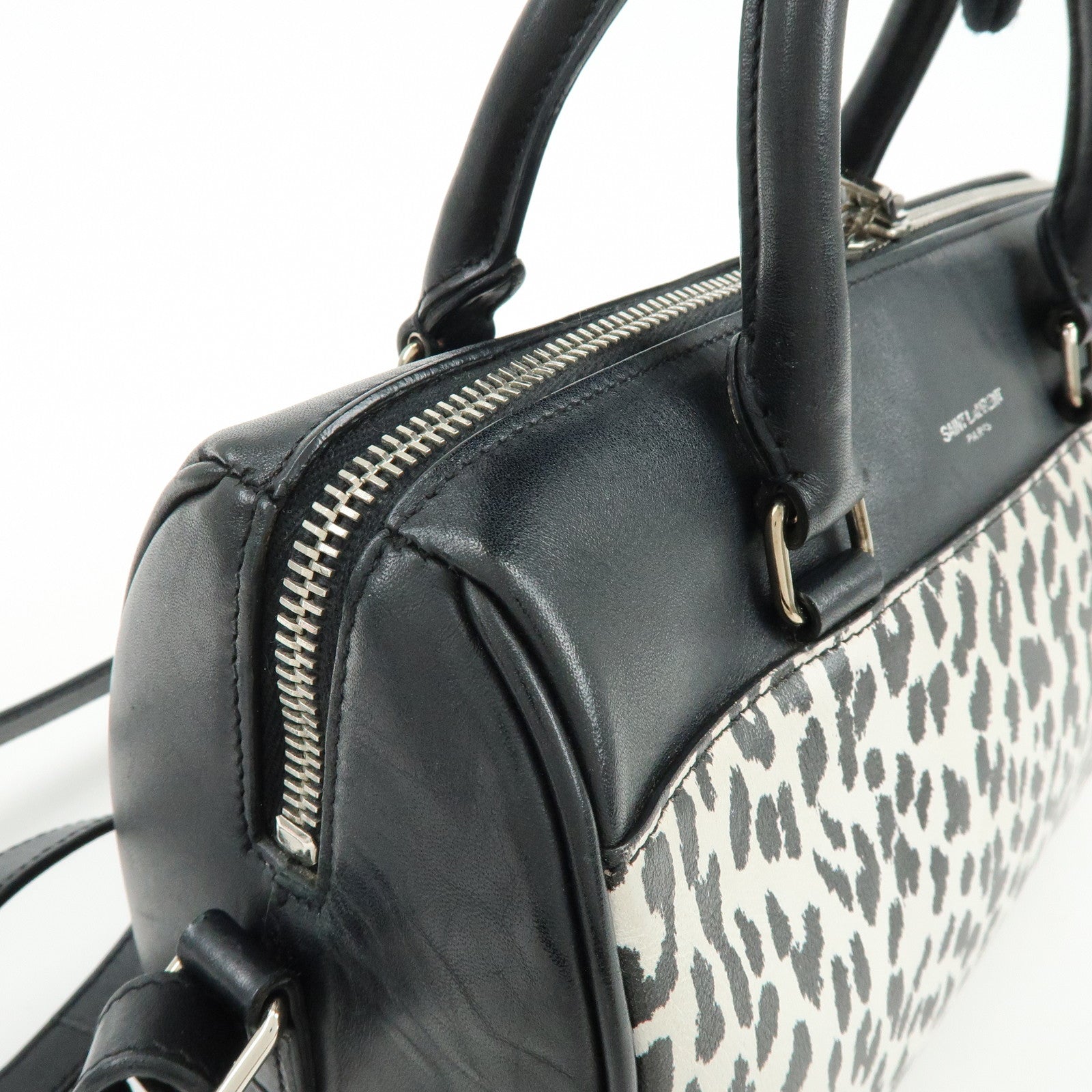SAINT LAURENT PARIS Baby Duffle Leather 2Way Bag Leopard Black 330958
