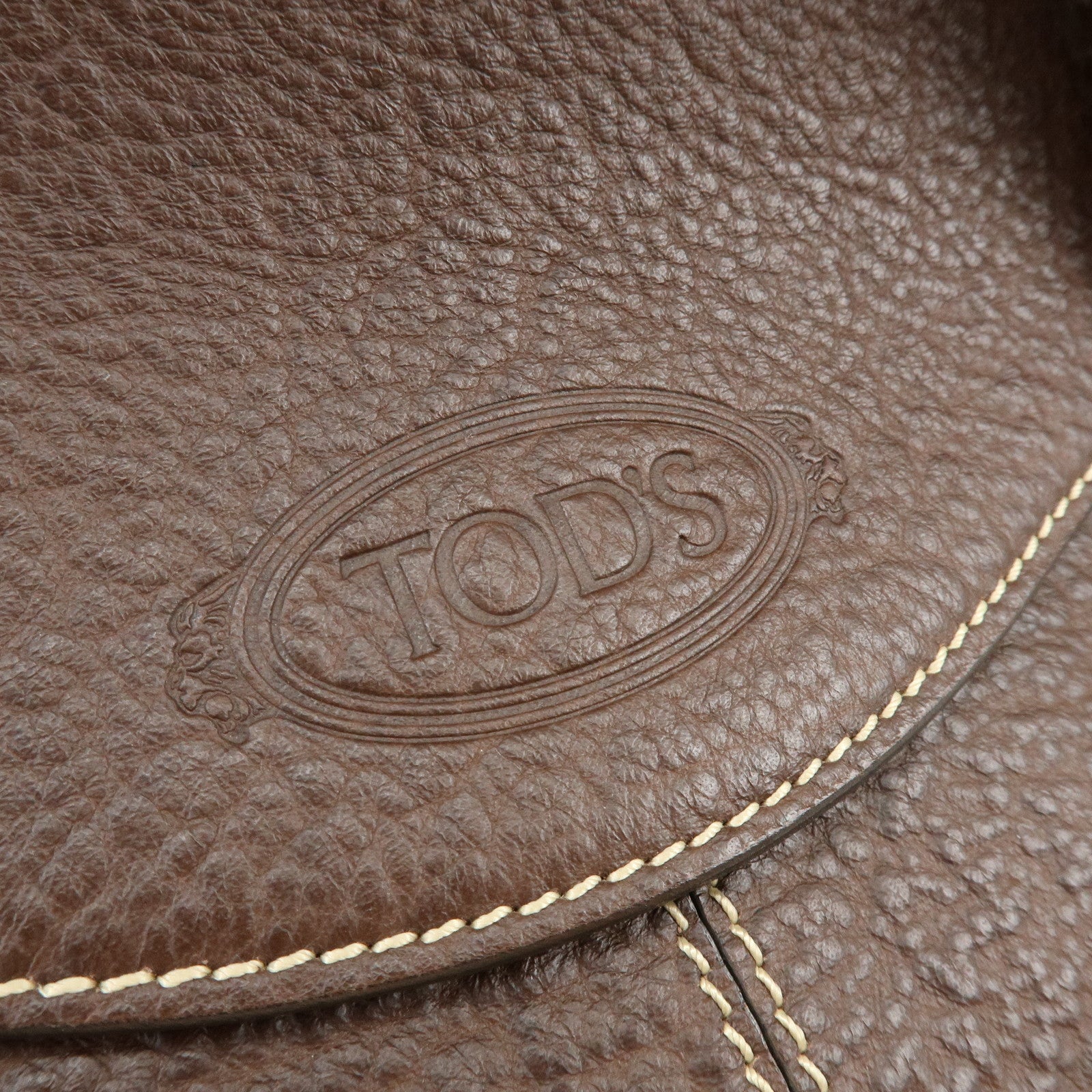 TOD'S Corniche Wave Leather Shoulder Bag Hand Bag Brown