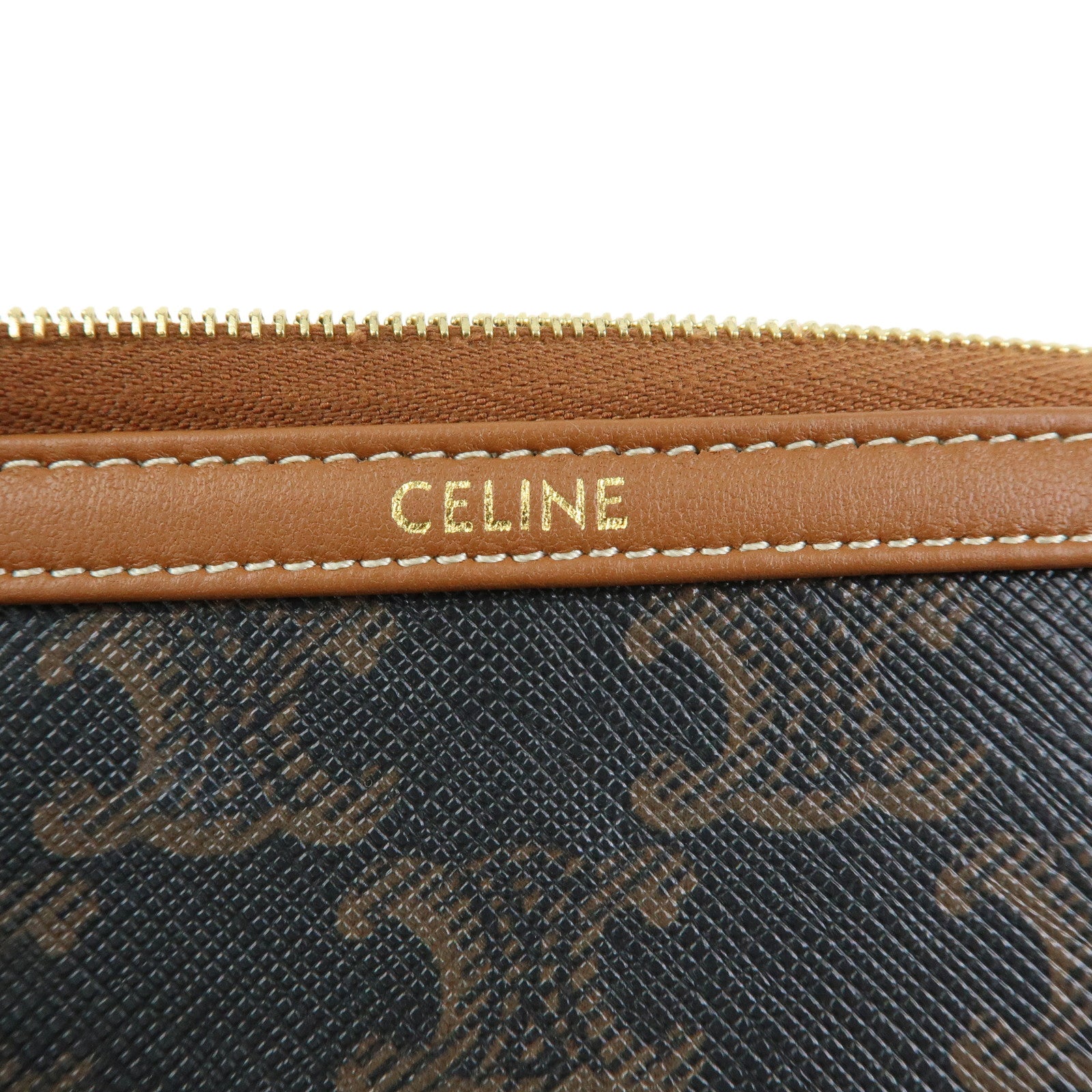 CELINE Triomphe Macadam PVC Lamb Skin Chain Clutch Bag Cosmetic Pouch