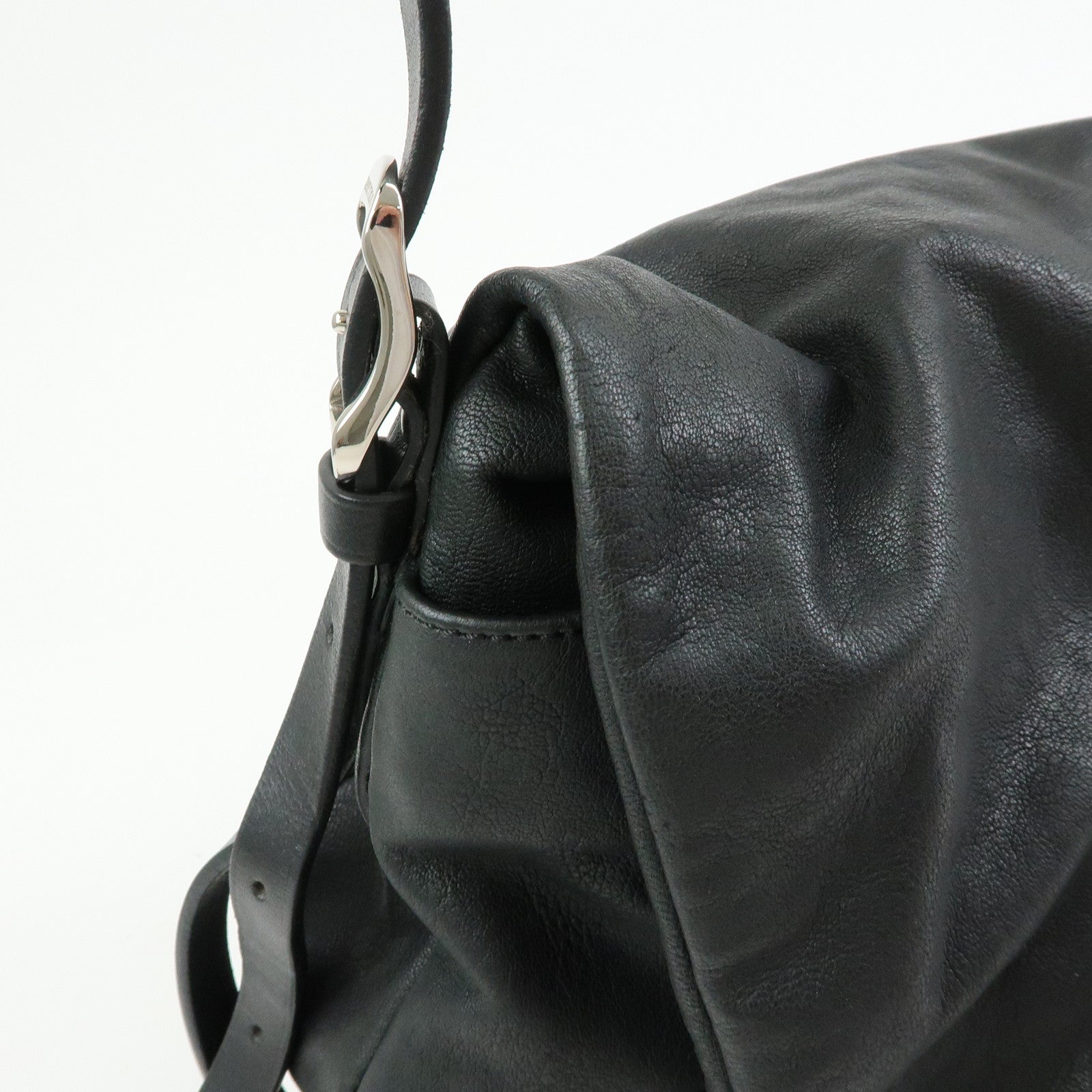 JIMMY CHOO Leather Shoulder Bag Crossbody Bag Metal Chain Black