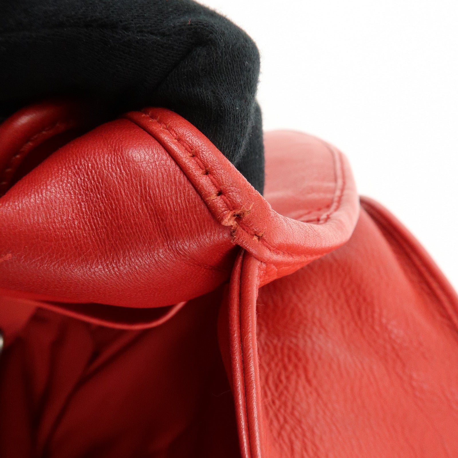 Christian Dior Leather Shoulder Bag Hand Bag D-charm Red
