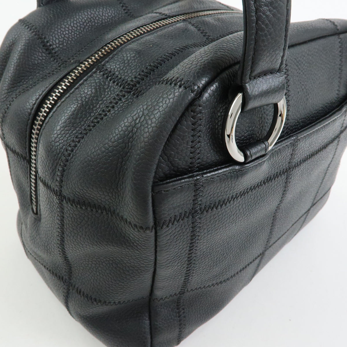 CHANEL Chocolate Bar Caviarskin Mini Boston Shoulder Bag Black A26134