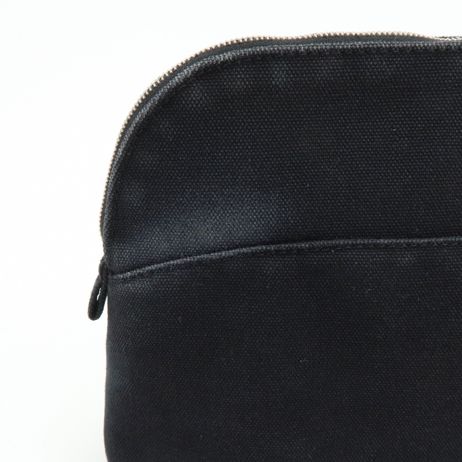 HERMES Bolide Pouch MM Cotton Leather Cosmetic Bag Black Brown