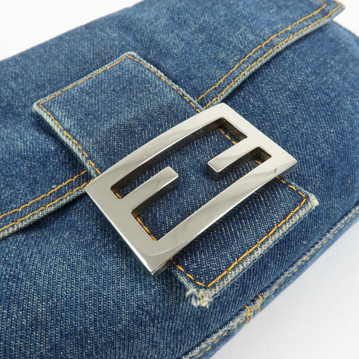 FENDI Mamma Baguette Denim Leather Shoulder Bag Blue 26424