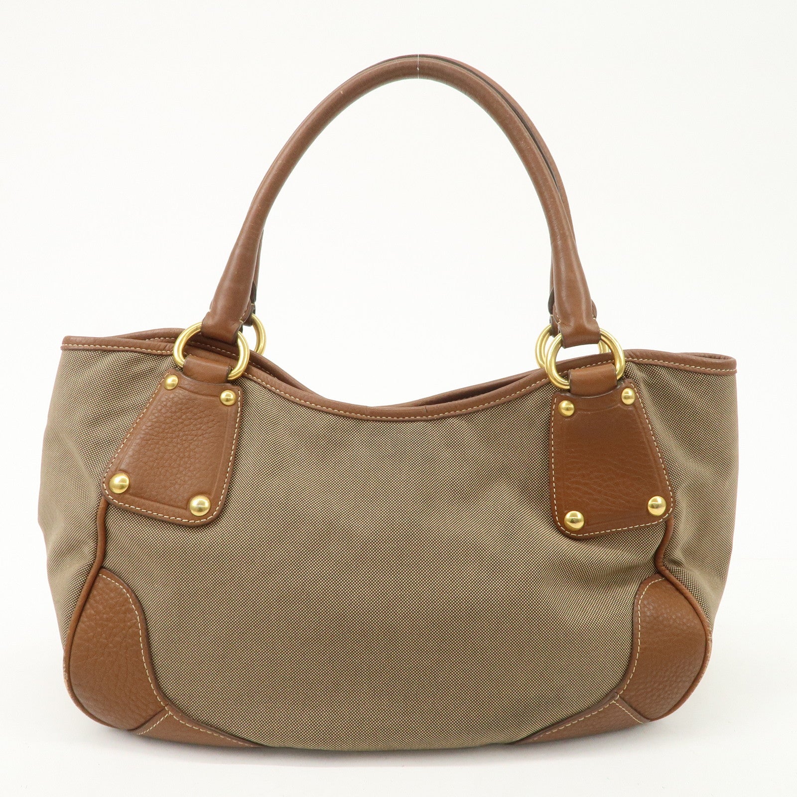 PRADA Logo Jacquard Leather Tote Bag Hand Bag Brown BR4635 Used