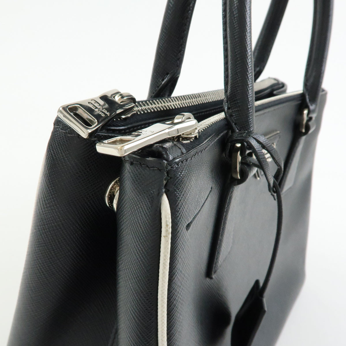PRADA Galleria Triangle Logo Saffiano Leather 2way Bag Black 1BA801