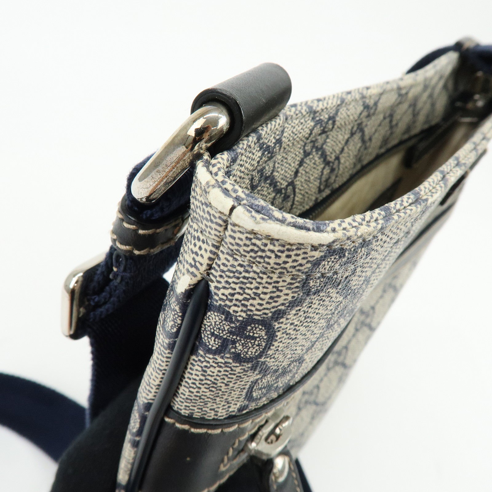 GUCCI GG Supreme Leather Shoulder Crossbody Bag Blue Beige 295257