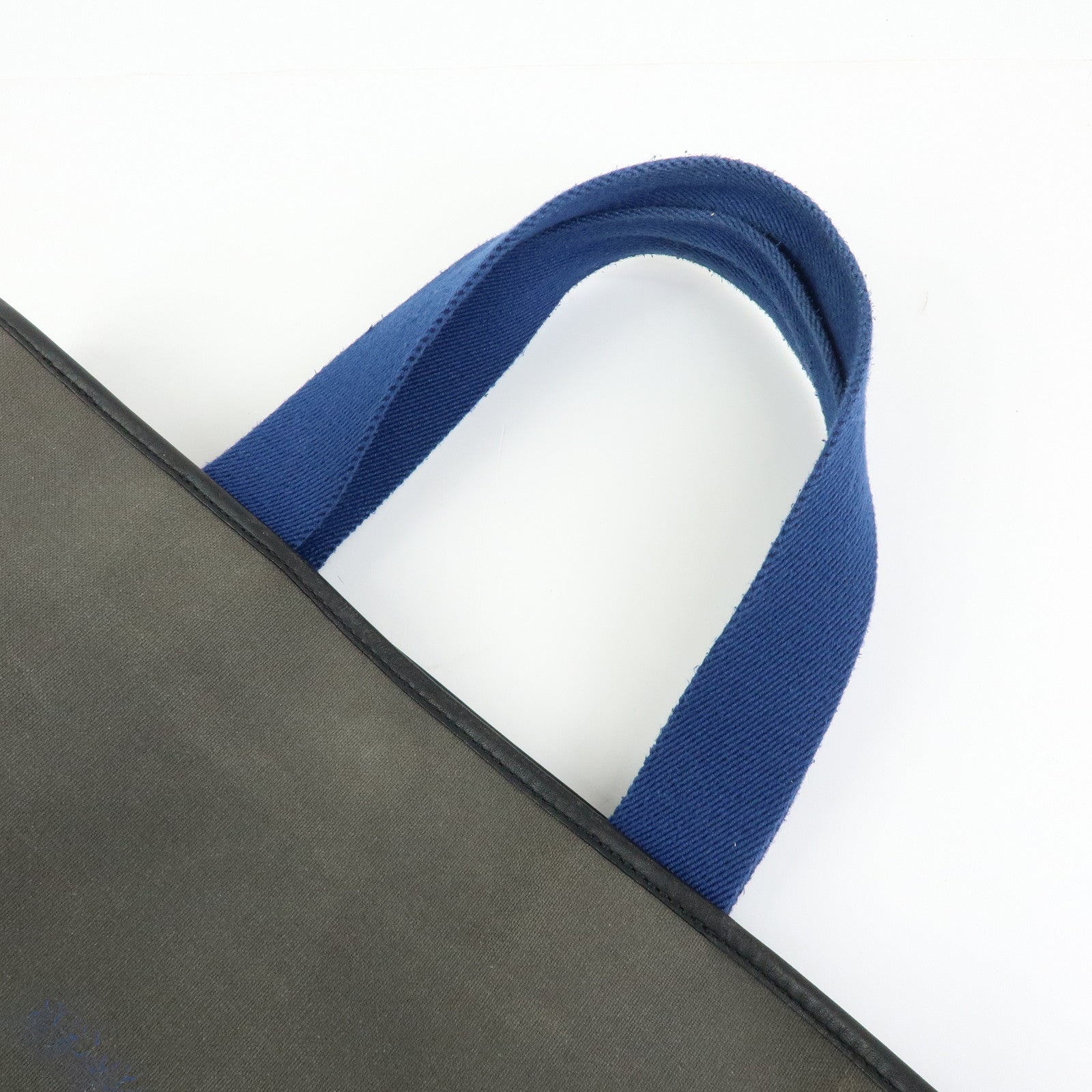 LOEWE Logo Canvas Leather Tote Bag Shoulder Bag Hand Bag Gray Blue