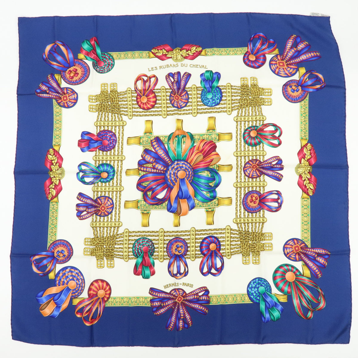 HERMES Carre 90 Lot of 3 Silk 100% Scarf Navy Light Blue Gold