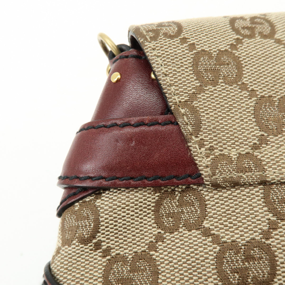 GUCCI Horsebit GG Canvas Leather Chain Hand Bag Brown Bordeaux 119186