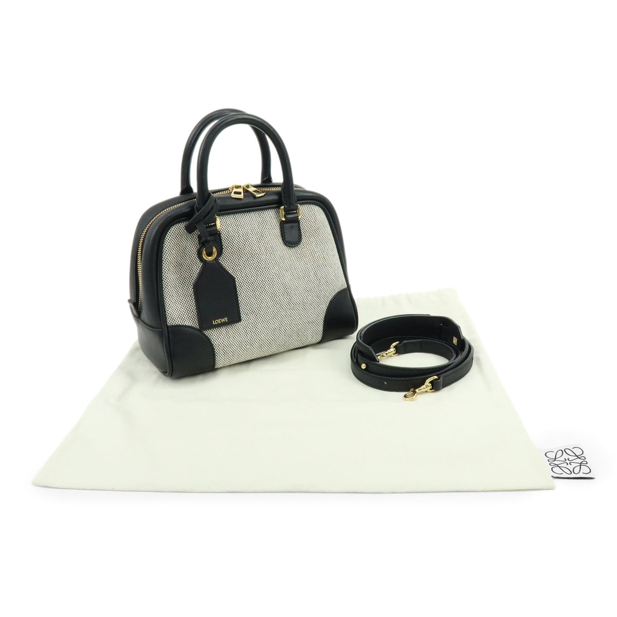LOEWE Anagram Amazona Small Leather Hand Bag Black Natural