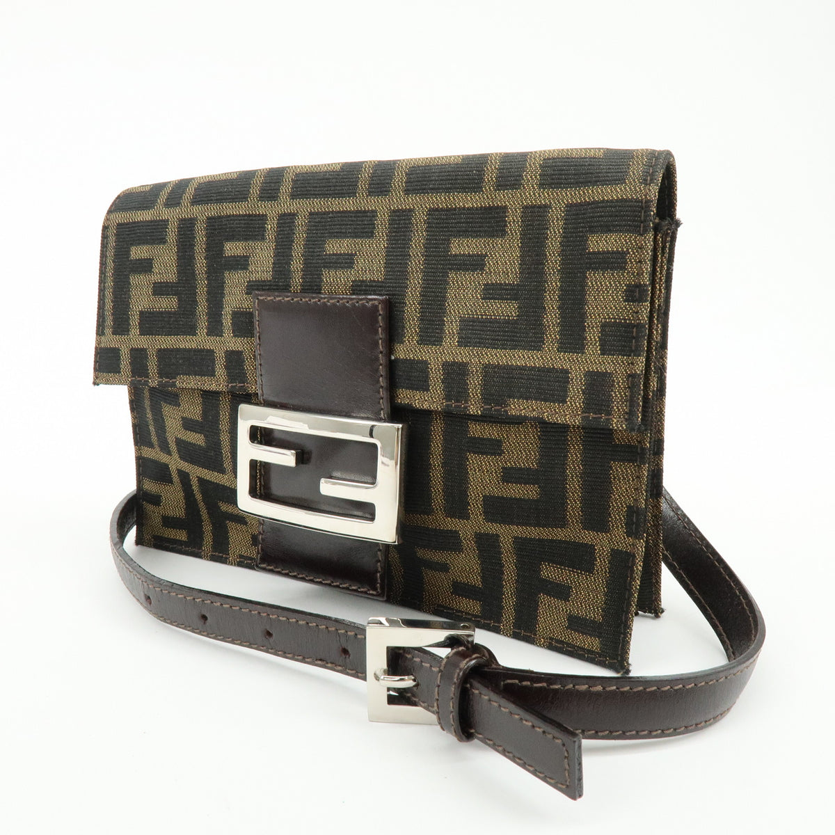 FENDI Zucca Jacquard Canvas Leather Shoulder Bag Brown Black 0915967002