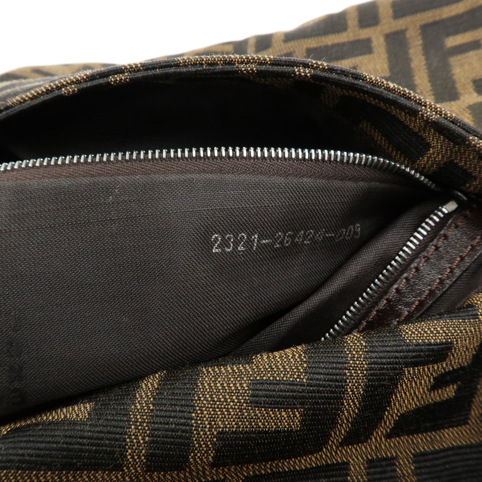 FENDI Mamma Baguette Zucca Canvas Leather Shoulder Bag Brown 26424