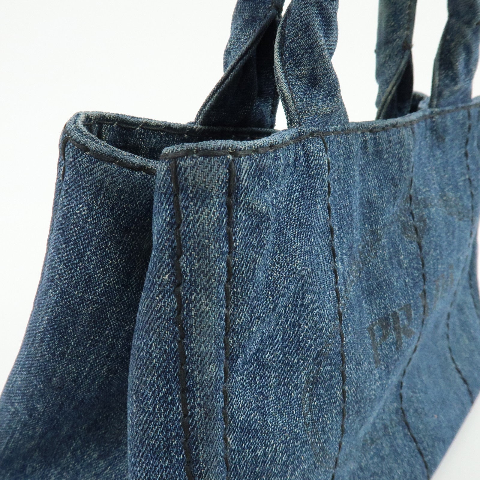 PRADA Canapa Mini Triangle Logo Denim 2Way Bag Hand Bag Blue B2439G