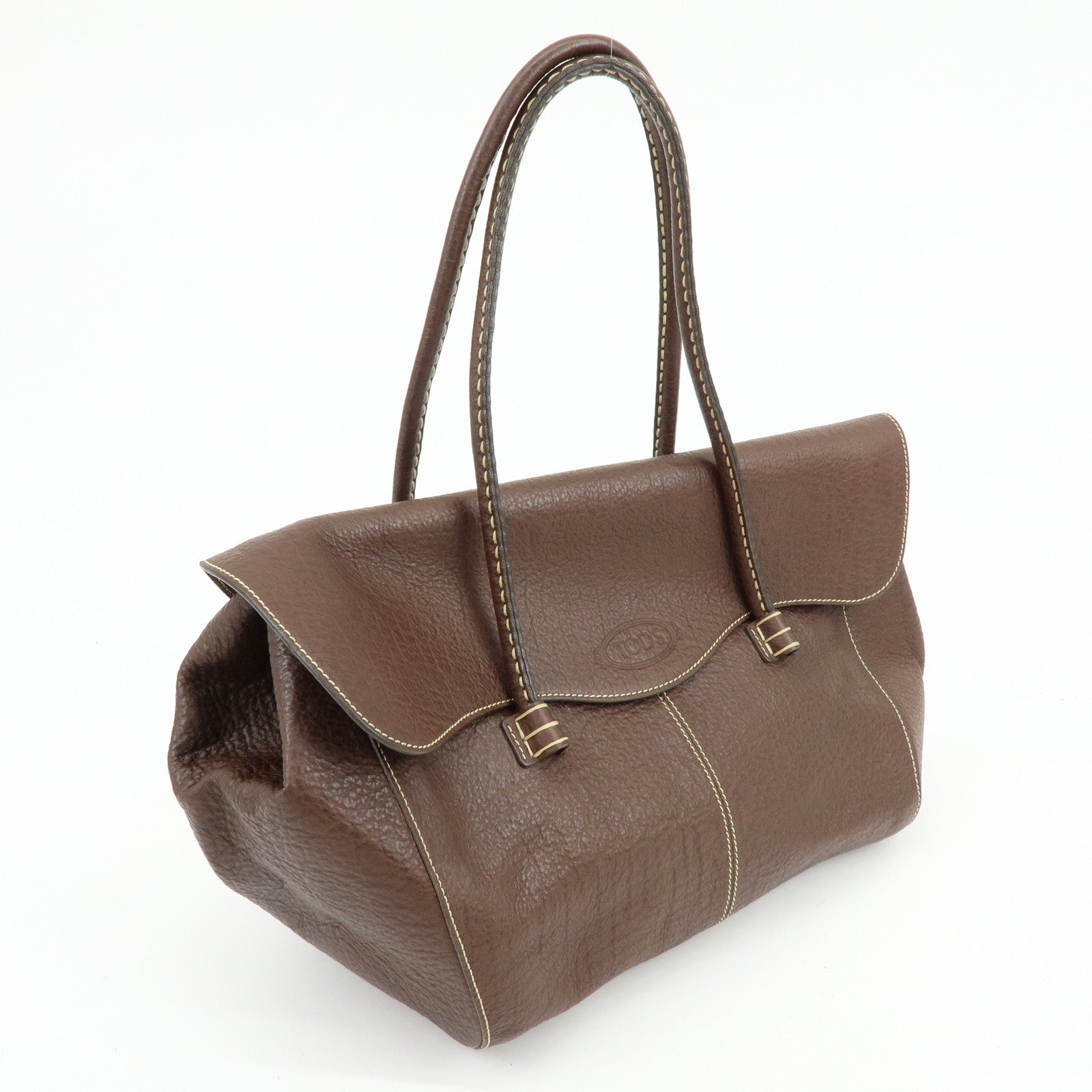 TOD'S Corniche Wave Leather Shoulder Bag Hand Bag Brown