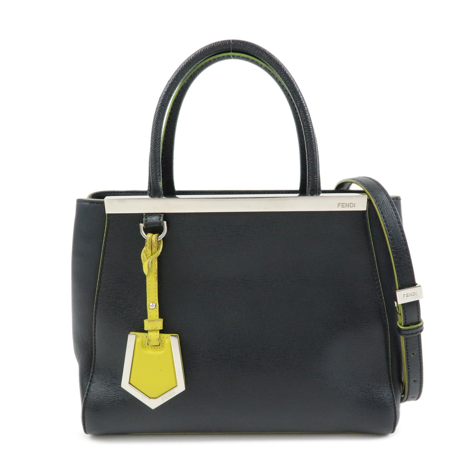 FENDI Petite 2Jours Leather 2Way Bag Hand Bag Shoulder Bag Black 8BH253