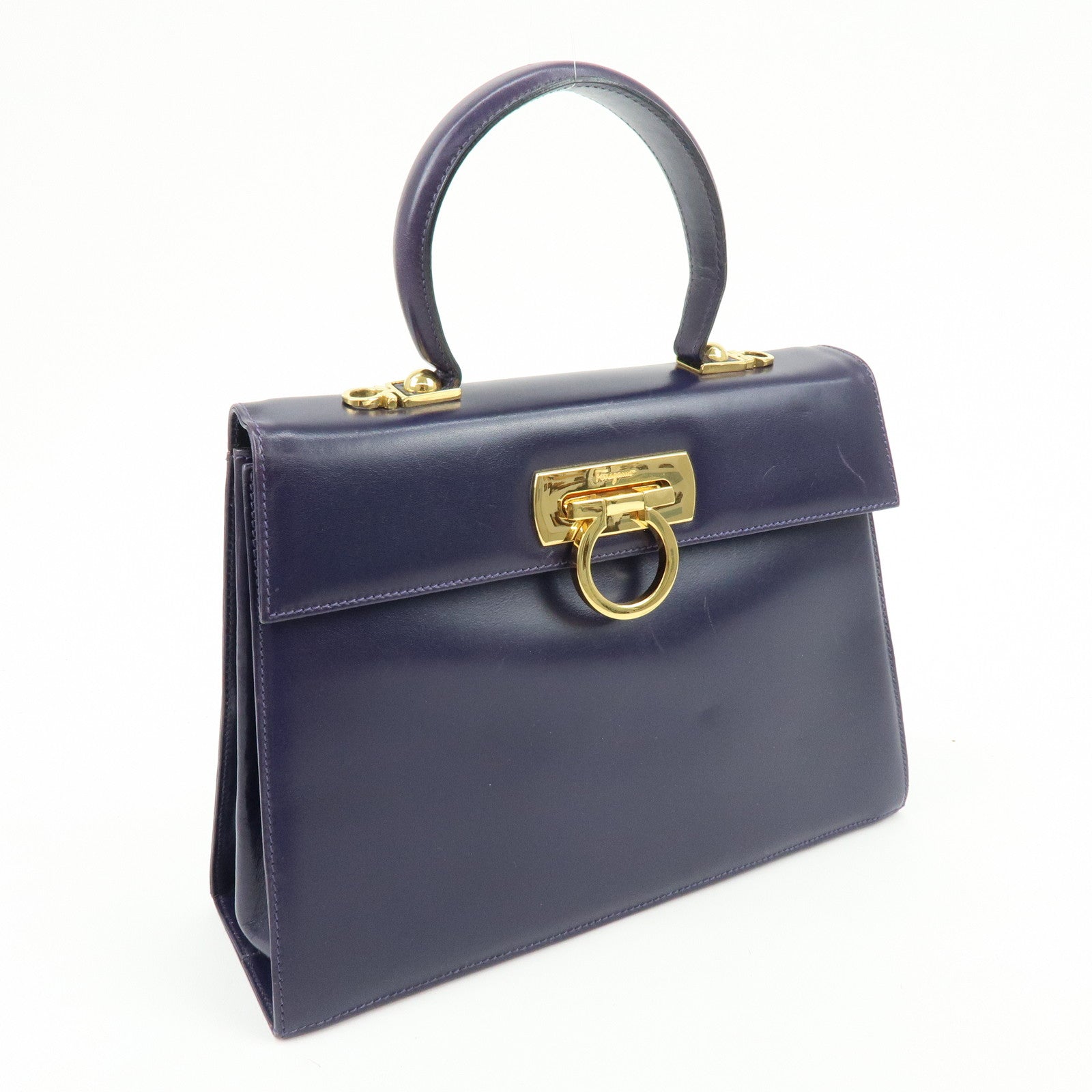 Ferragamo Gancini Leather 2Way Bag Hand Bag Shoulder Bag Purple