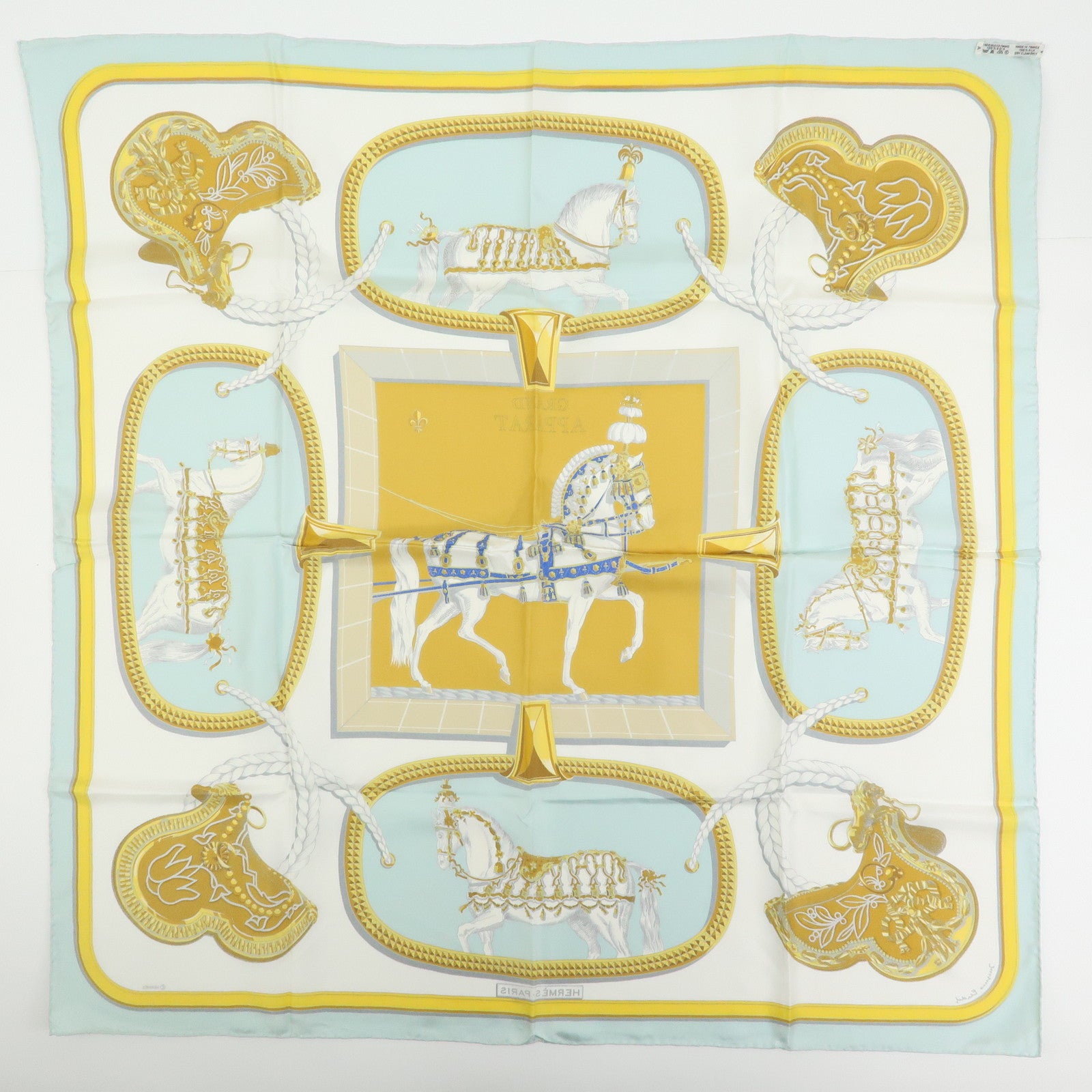 HERMES Set of 2 Carre90 Silk 100% Scarf La MARINE a RAMES/GRAND APPARAT
