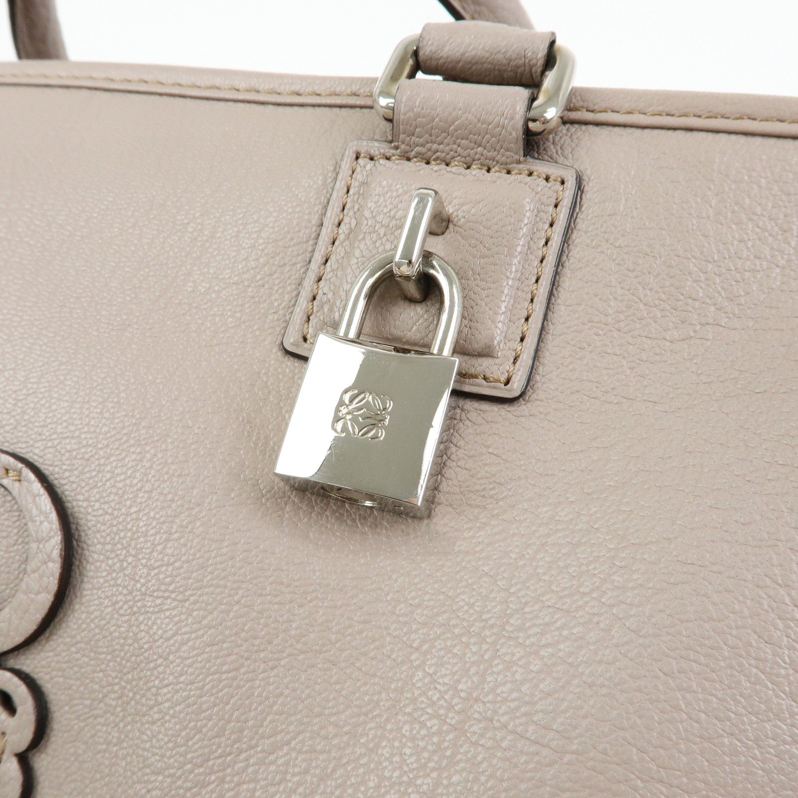 LOEWE Amazona 36 Anagram Leather Hand Bag Boston Bag Beige