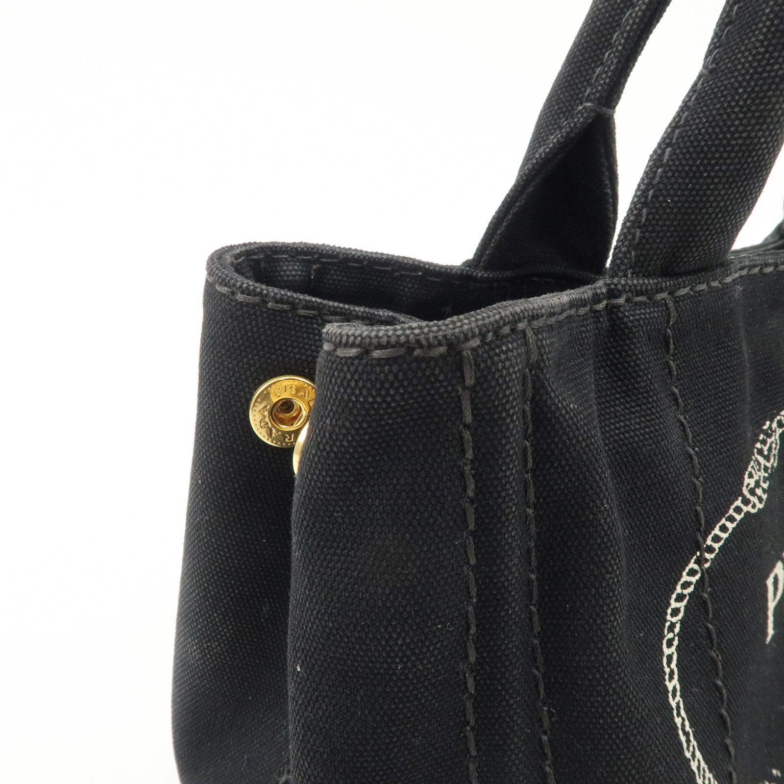 PRADA Logo Canapa Denim 2 Way Tote Bag Hand Bag Black B2642B Used