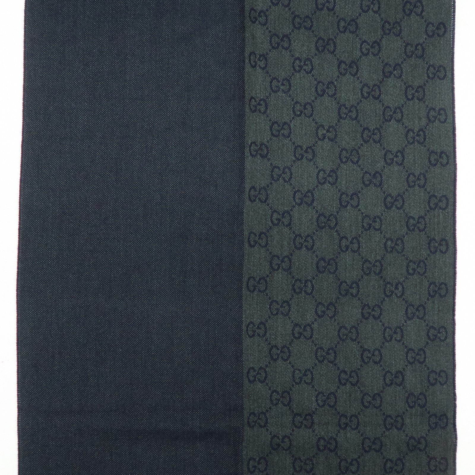 GUCCI GG Monogram Wool100% Scarf Stole Navy Dark Green