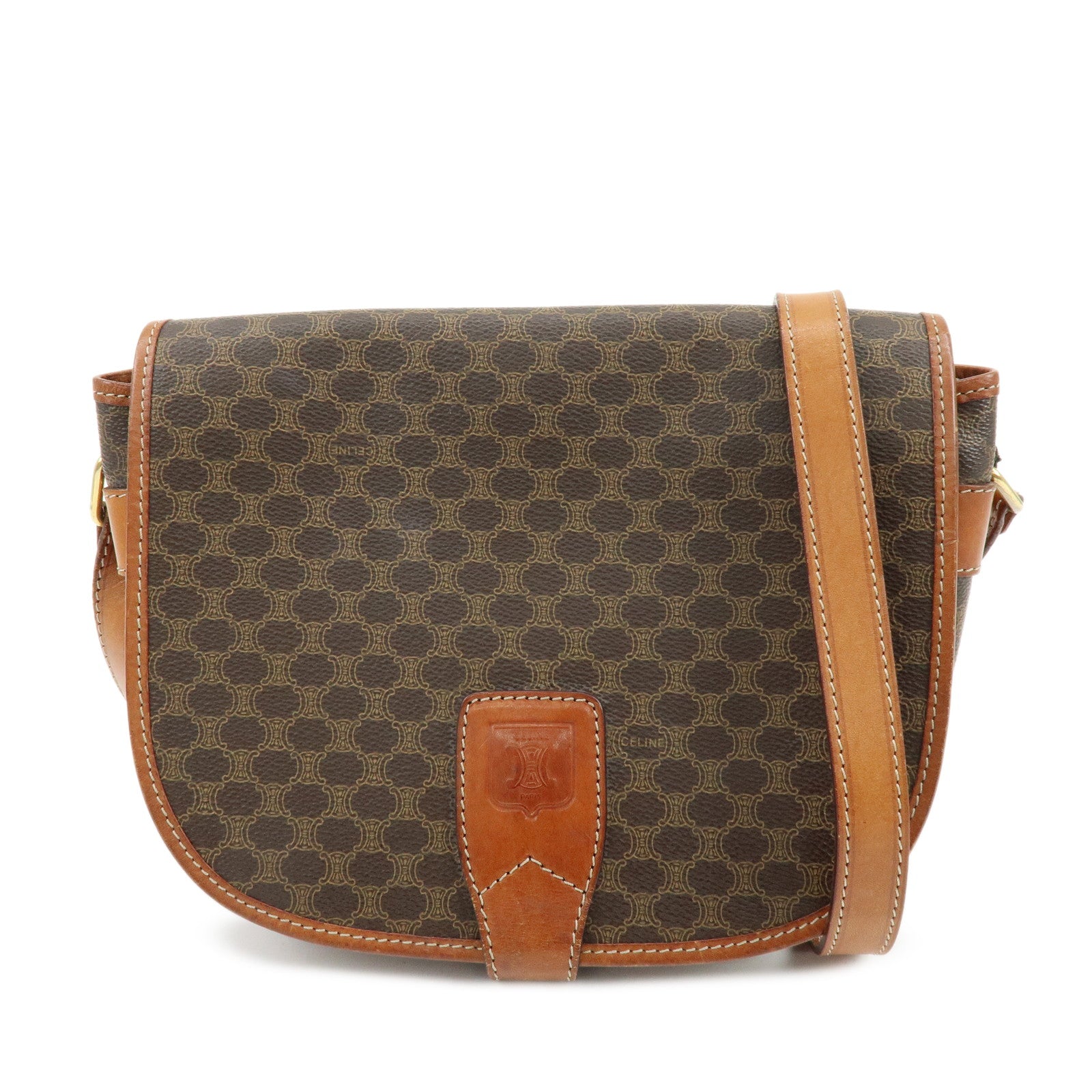 CELINE Macadam Canvas Leather Shoulder Bag Crossbody Bag Brown