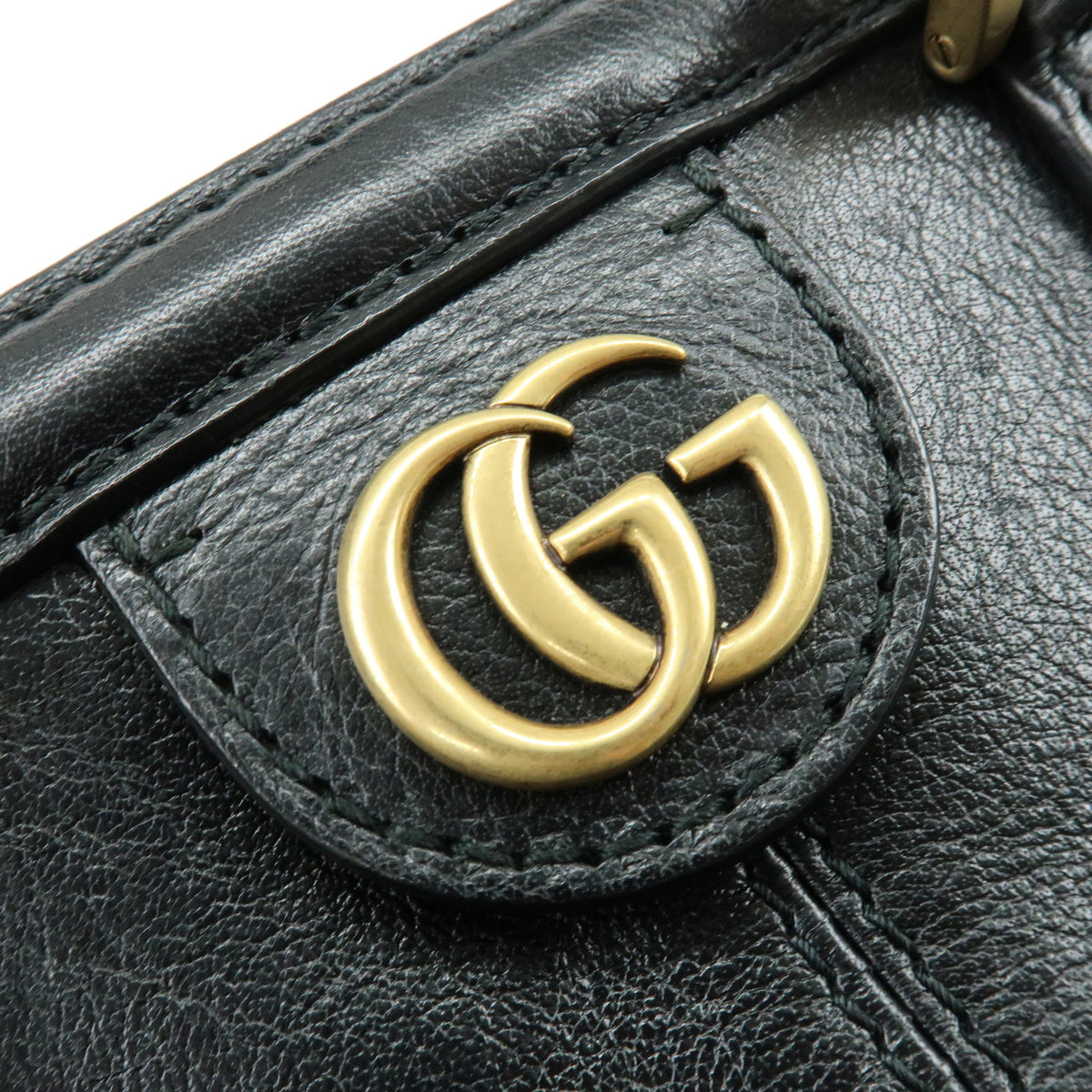 GUCCI Rebelle Double G Leather 2Way Bag Hand Shoulder Bag Black 516459