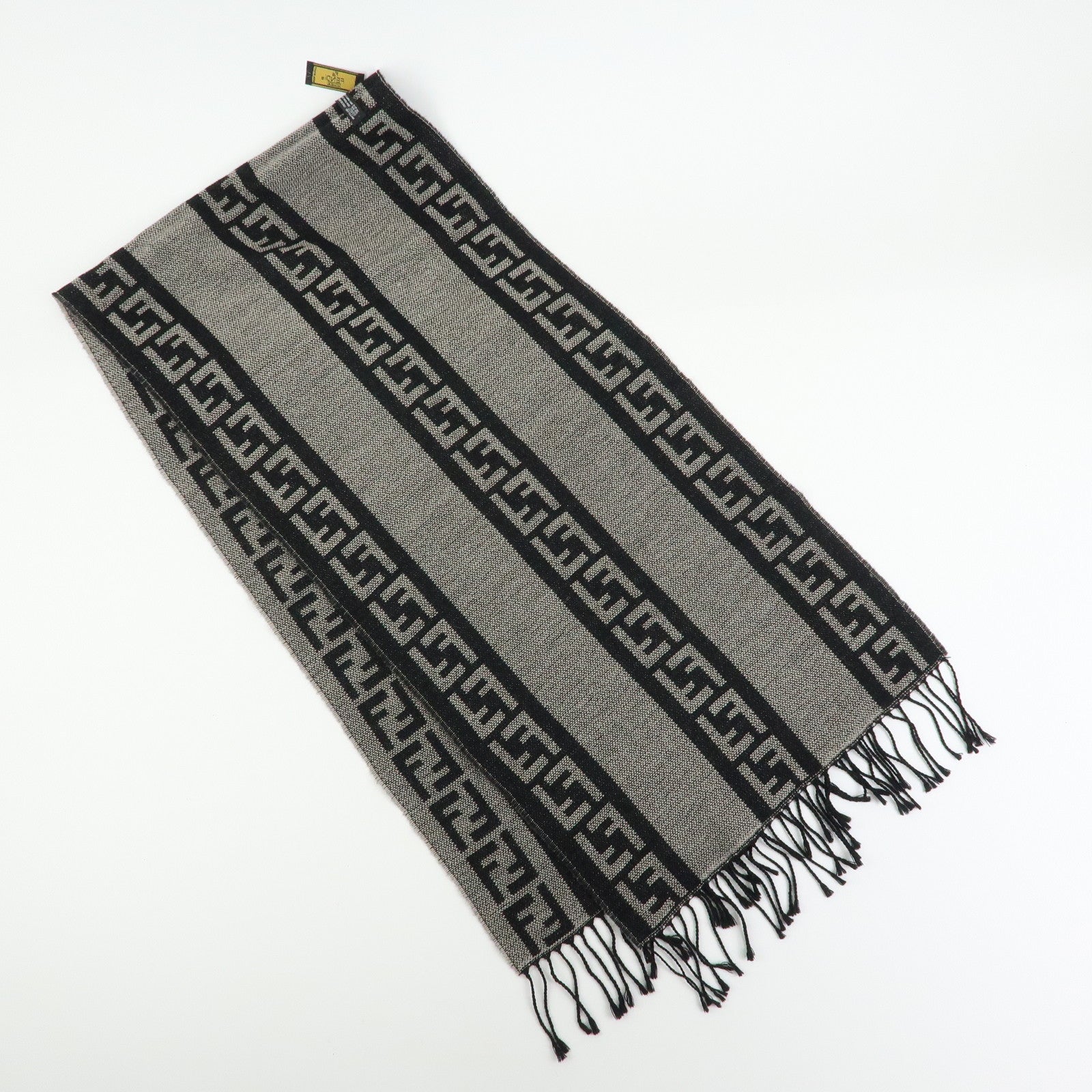 FENDI Zucca Wool 100% Striped Scarf Stole Black Gray