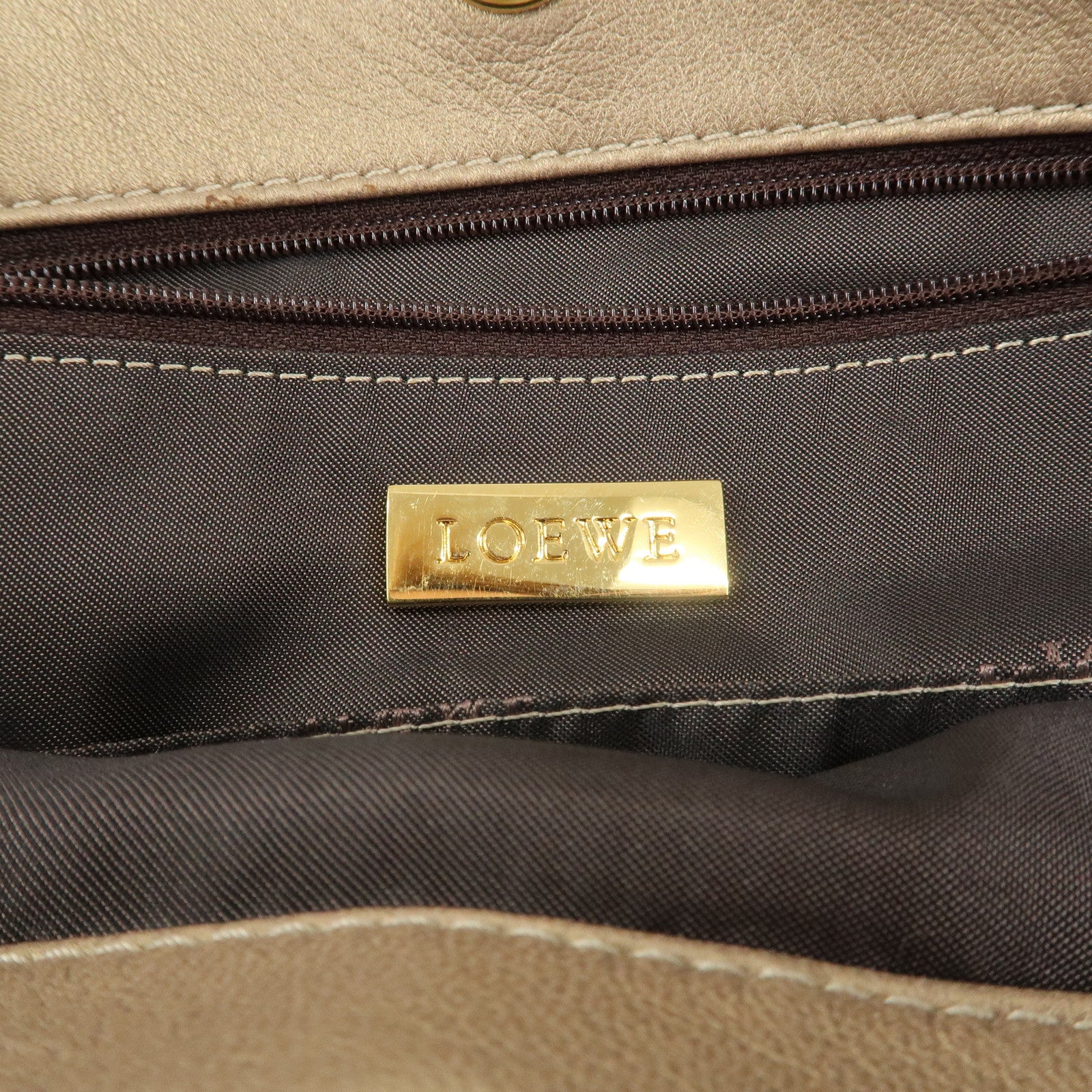 LOEWE Amazona Anagram Leather Fusta Tote Bag Hand Bag Beige Used