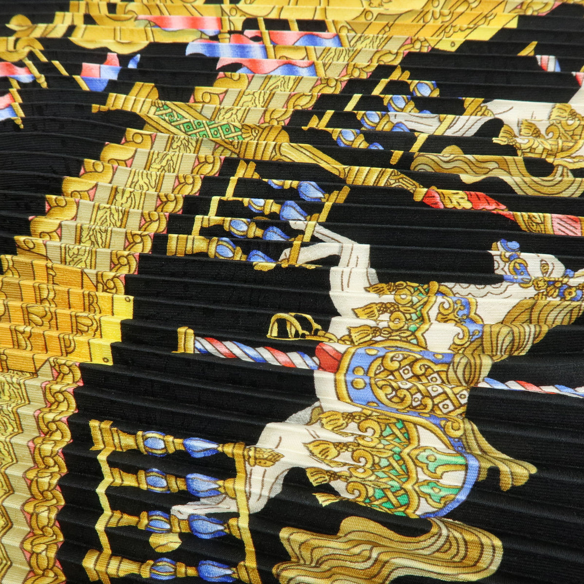 HERMES Pleated Carre 90 Silk 100% Luna Park Black Multicolor