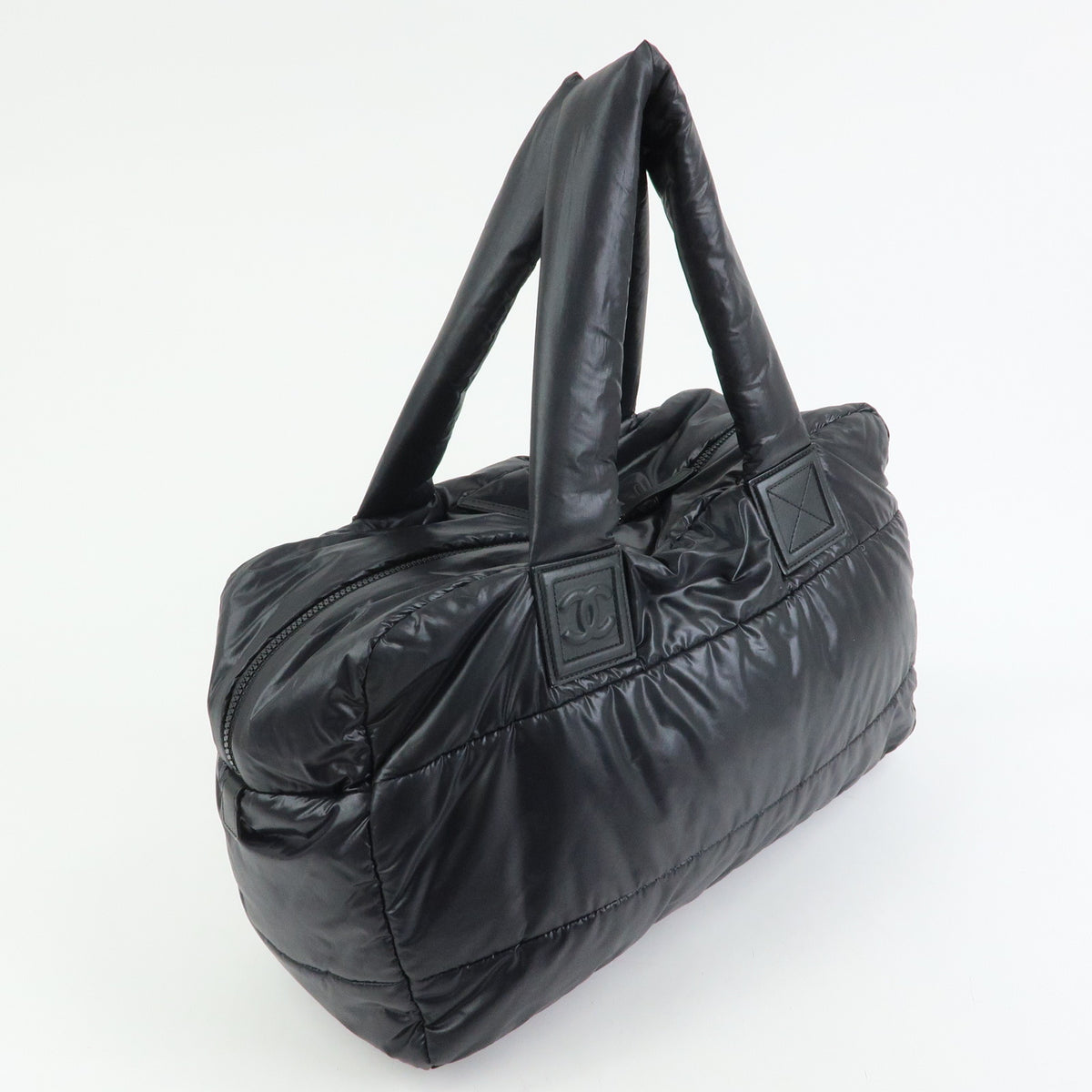 CHANEL COCO COCOON COCO Mark Nylon Leather Boston Bag Black A47092