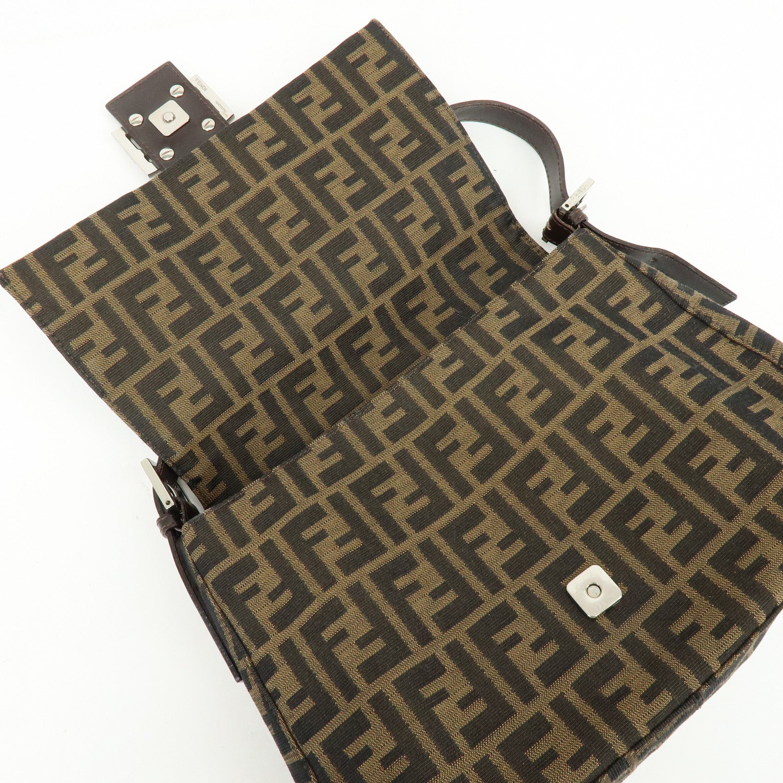 FENDI Mamma Baguette Zucca Canvas Leather Shoulder Bag Hand Bag 26325