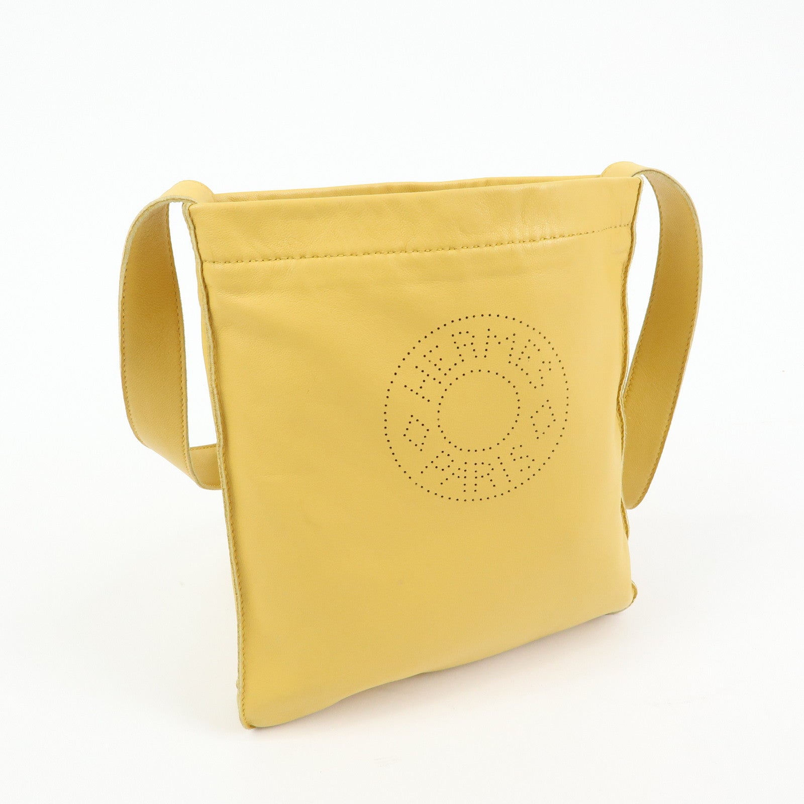 HERMES Clou de Selle Lamb Skin Shoulder Bag □Q Stamped Yellow